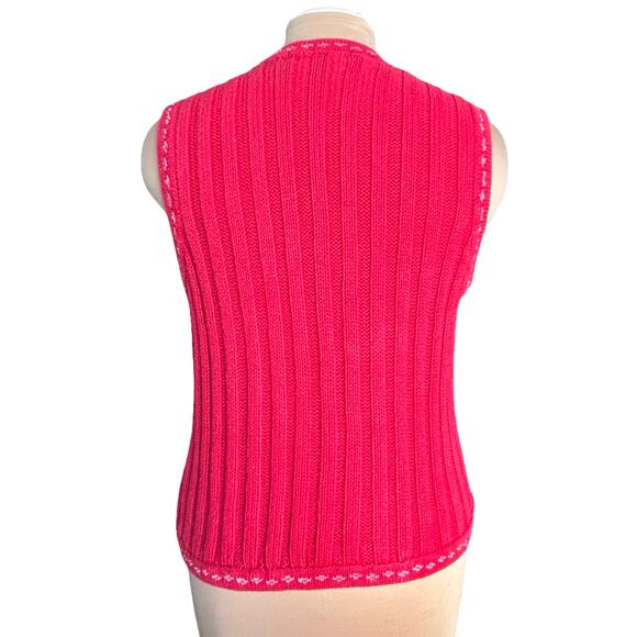 Vintage Karen Scott Red Knit Heart Patchwork Folk Art Sweater Vest Large Cozy - Picture 5 of 16